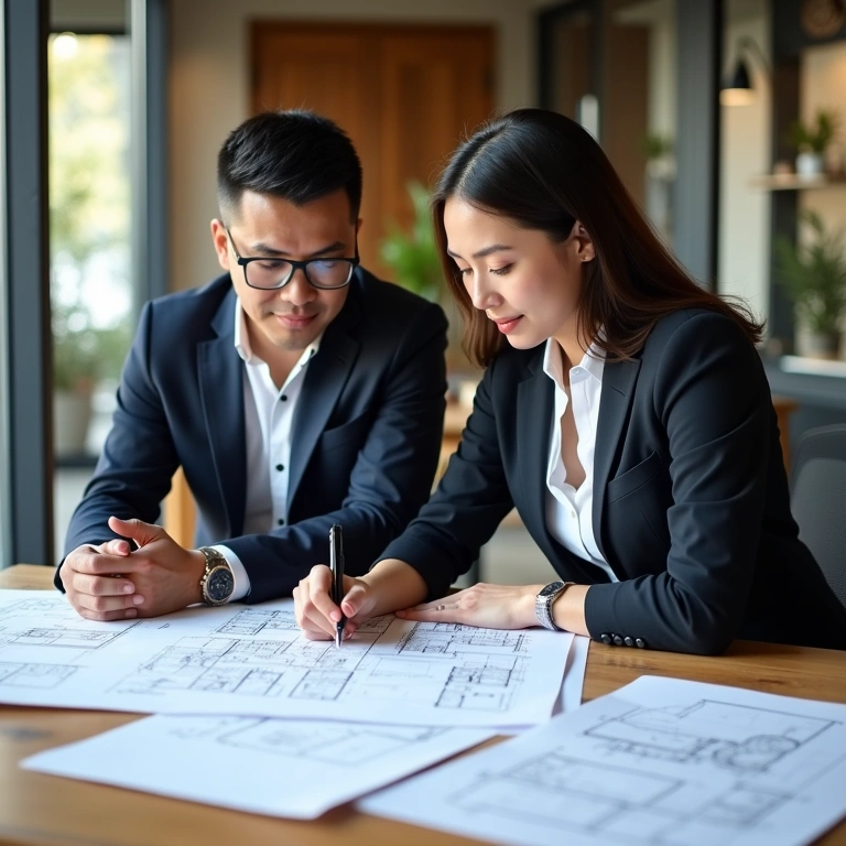 Architect discussing plans with client